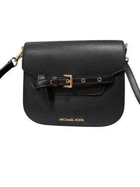 Michael Kors Black Pebbled Leather Crossbody with Gold Hardware